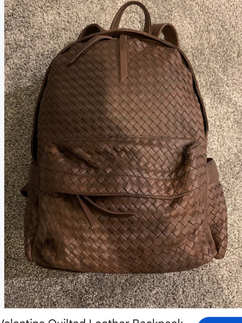 Valentina Woven Leather-Style Backpack in Light Brown